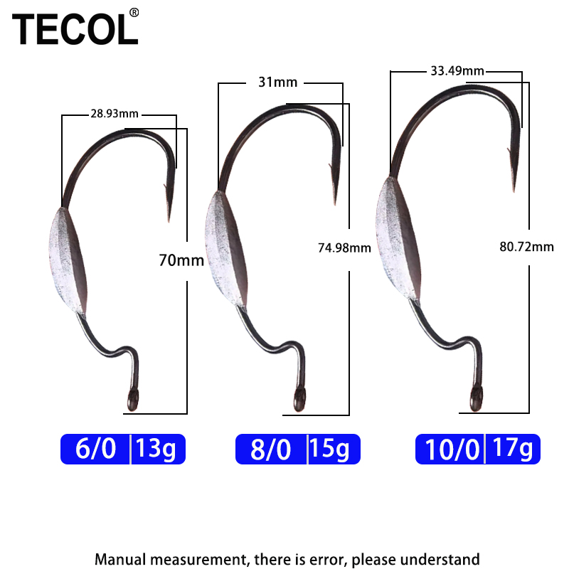 TECOL 3PCS 6/0 8/0 10/0 Weight - Fishing Hook Weedless 리뷰 및 가격