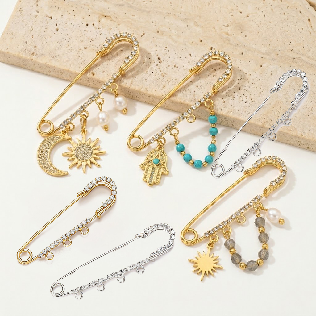 5pcs Rhinestone Charms Safety  - Fishing Hook Size 리뷰 및 가격